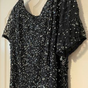 Navy blue, sequined, maxi length formal dress